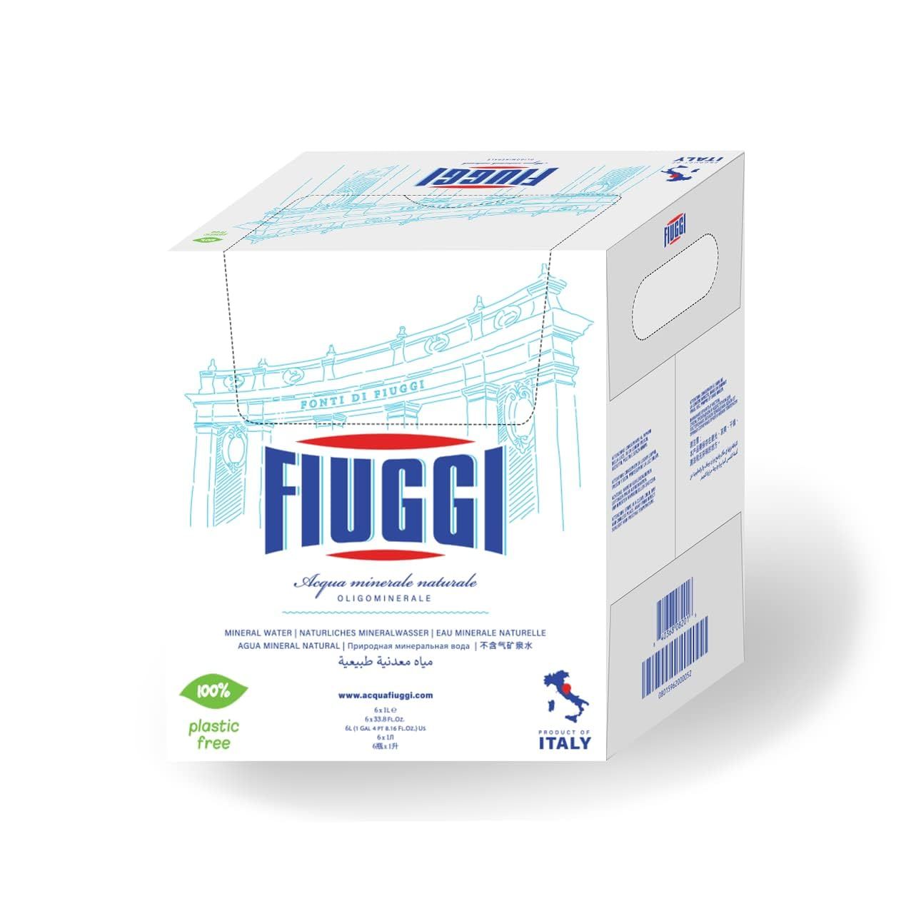 Fiuggi Still Natural Mineral Water - Refreshing Taste &amp; Hydration (6 x 1L Glass Bottles) | From Italy | Naturally Low-Sodium