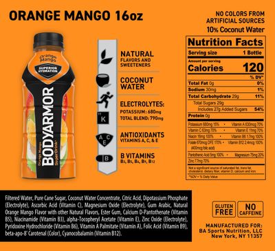 BODYARMOR Sports Drink Sports Beverage, Orange Mango, Natural Flavors With Vitamins, Potassium-Packed Electrolytes, No Preservatives, Perfect For Athletes, 16 Fl Oz (Pack of 12)