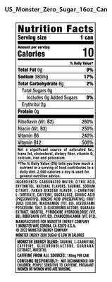 Monster Energy Zero Sugar, Green, Original, Low Calorie Energy Drink, 16 ounce (Pack of 15)