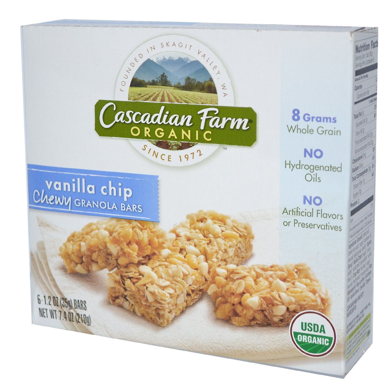 Cascadian Farm, Organic Chewy Granola Bars, Vanilla Chip, 6 Bars, 1.2 oz pack of 2