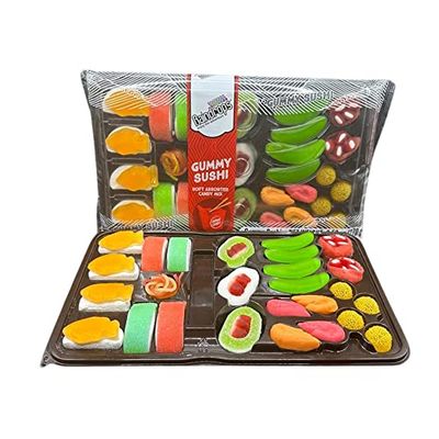 Raindrops - Gummy Candy Large Sushi Bento Box - Yummy Gummy Food Looks Just Like a Sushi - Men&#39;s Stocking Stuffer Ideas - (9.5 oz)