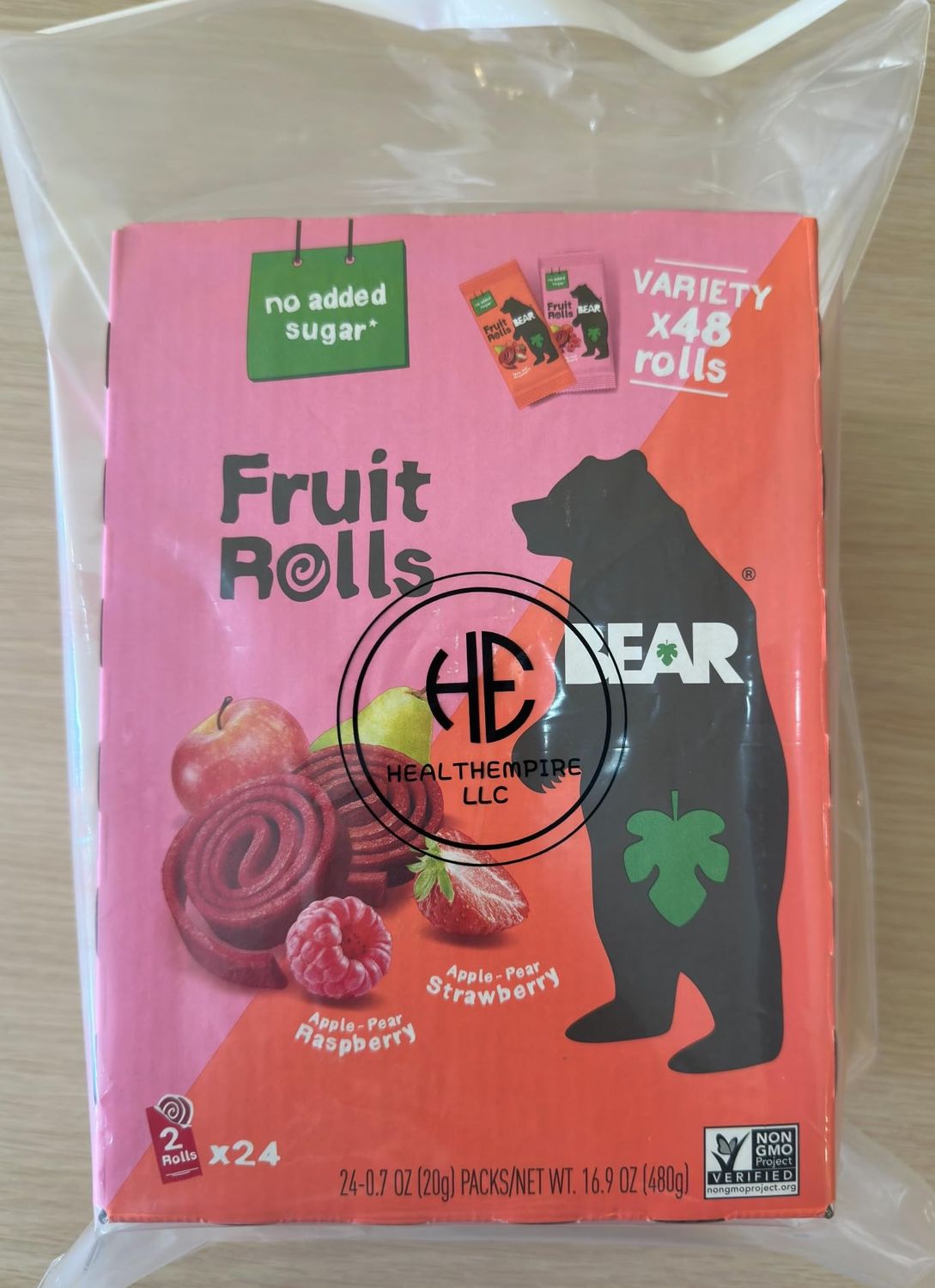 Bear Fruit Rolls Strawberry &amp; Raspberry Variety Pack 48 rolls packed with HealthEmpire Foldable Cup