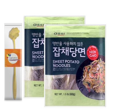 ASSI Japchae Sweet Potato Noodles, 1.5LB (680 g), With Inspiration Industry Coffee Spoon (2 PACKS)