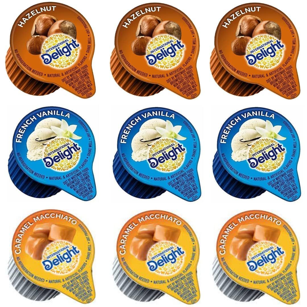 International Delight Coffee Creamers Liquid Non-Dairy Creamer Singles 3 Flavor Assortment (48) Coffee Creamer Singles for Home, Office, Coffee, Bar, Gift