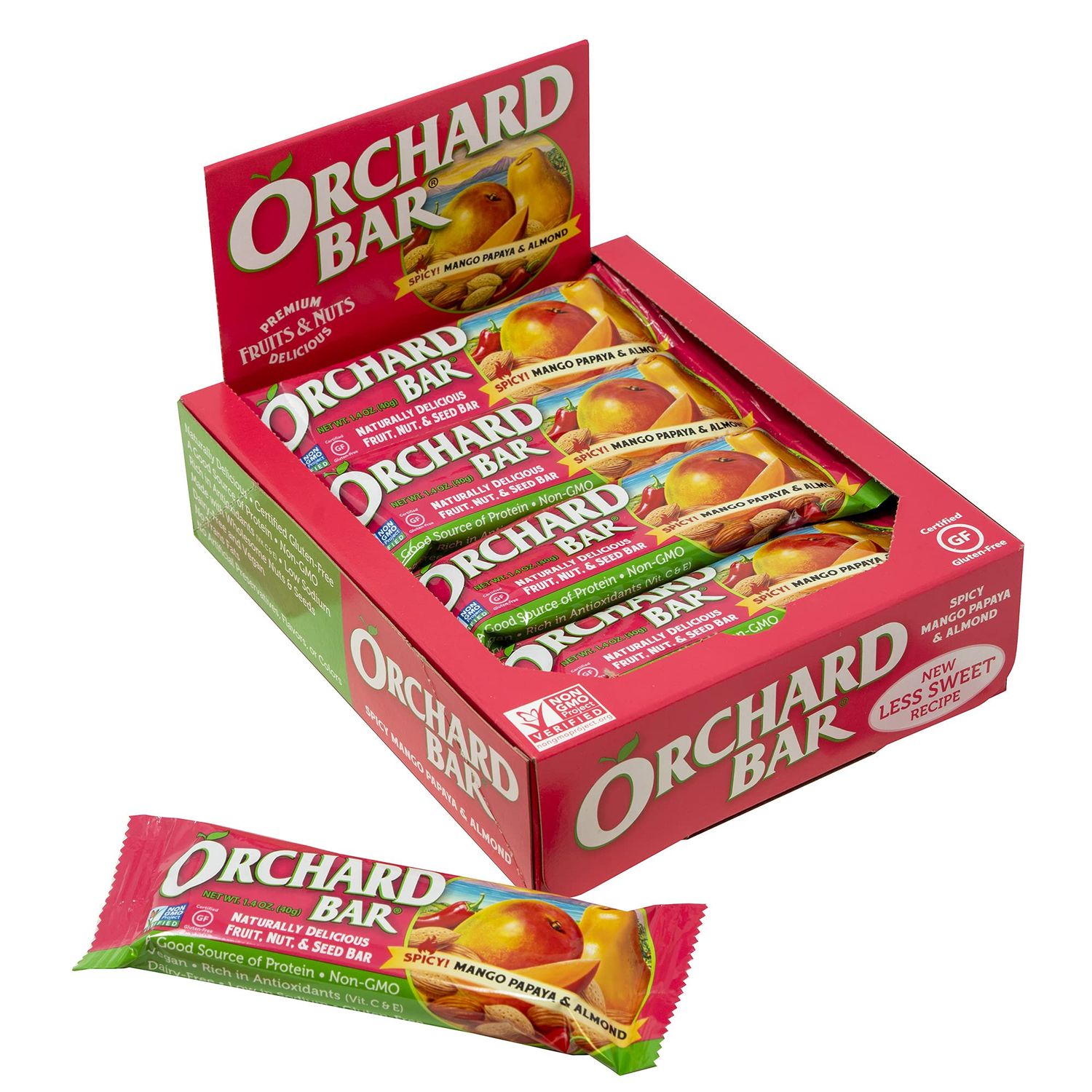 Orchard Bars Non-GMO Fruit &amp; Nut Bars, Mango Papaya Almond, 1.4 Oz, Pack of 12
