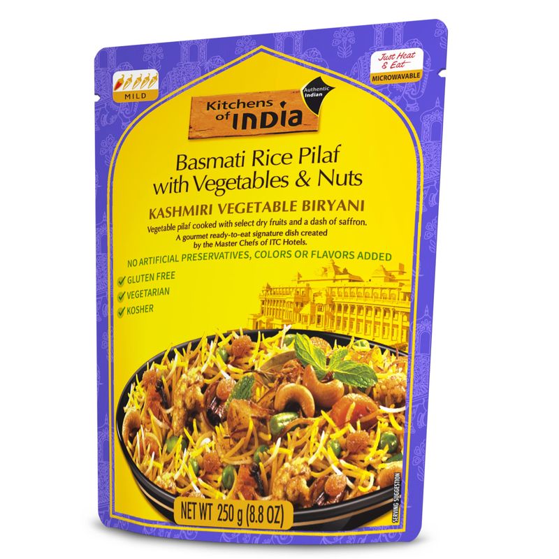 Kitchens of India Kashmiri Vegetable Biryani, Basmati Rice Pilaf with Vegetables &amp; Nuts, 8.8 Ounces (Pack of 6), Gourmet Ready To Eat Authentic Indian Dish