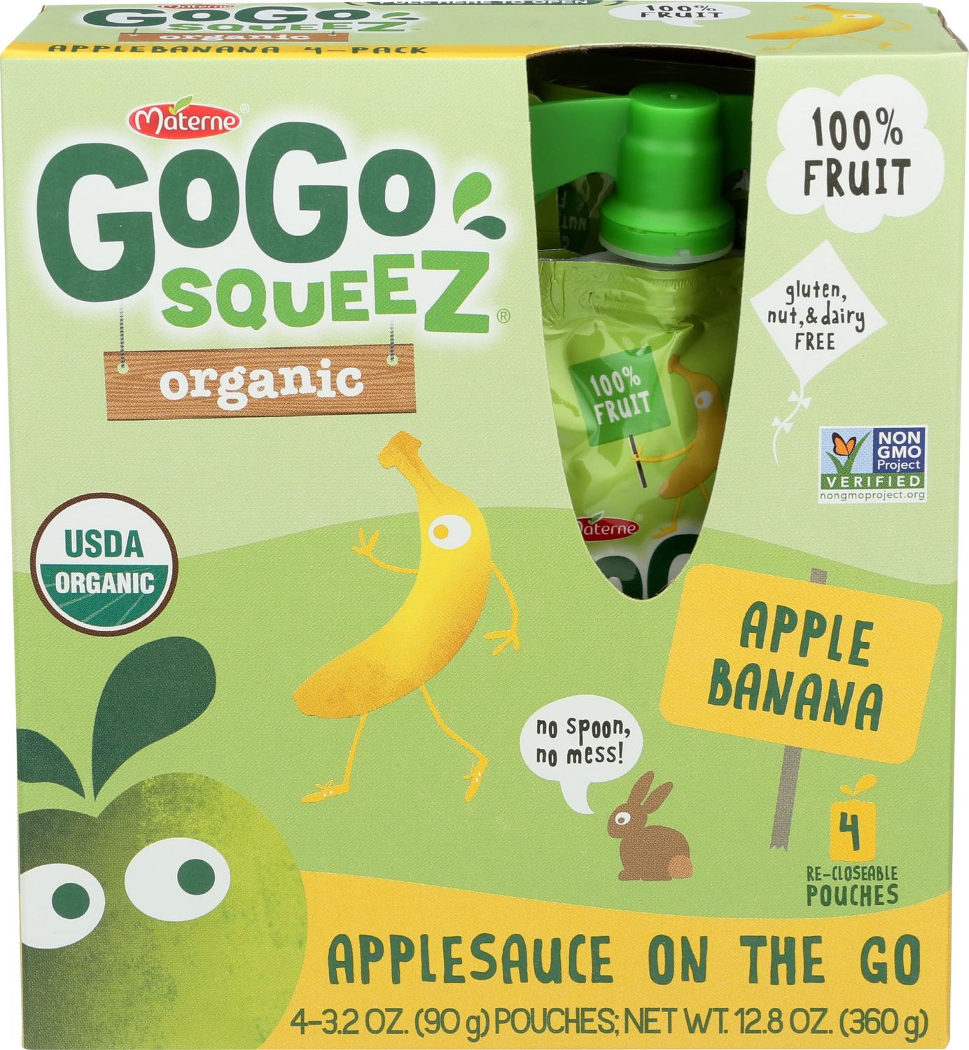 GoGo SqueeZ Organic Apple Sauce - Apple Banana - 3.2 oz - 4 pk
