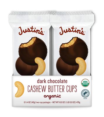 Justin&#39;s Organic Dark Chocolate Cashew Butter Cups, Rainforest Alliance Certified Cocoa, Gluten-free, Responsibly Sourcd, 1.4 Ounce (Pack of 12)