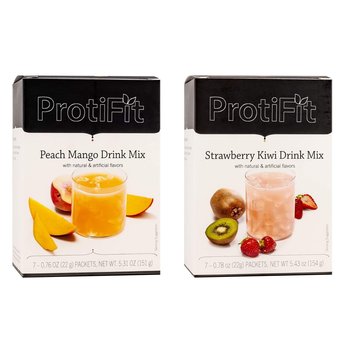 PROTIFIT - High Protein Peach Mango &amp; Strawberry Kiwi Fruit Drink 2 Pack, 15g Protein, Low Calorie, Sugar Free, Ideal Protein Compatible, 7 Servings Per Box, (2 Pack)