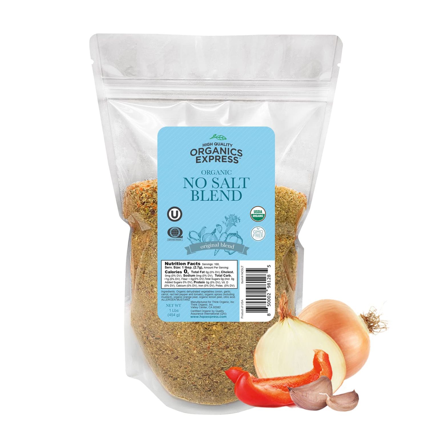 No Salt All Purpose Organic Seasoning, 100% Sodium Free, No MSG, For Vegetables, Chicken, Fish, Salads, Eggs, Rice, Pasta - Non GMO, Kosher, Great Value 1 Lb