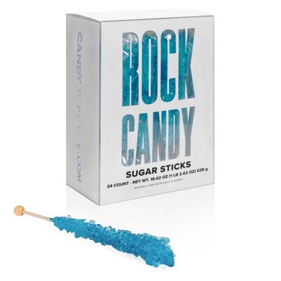 Candy Envy - Blue Rock Candy Sugar Sticks - Blue Raspberry Flavored - 24 Indiv. Wrapped