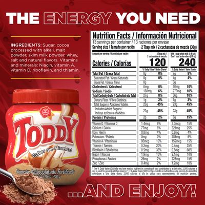 Toddy Chocolate Powder Drink Mix - Breakfast Shake with Vitamins and Proteins, Instant Hot and Cold Beverage for Kids &amp; Adults, 14.10 Oz (Pack of 1)