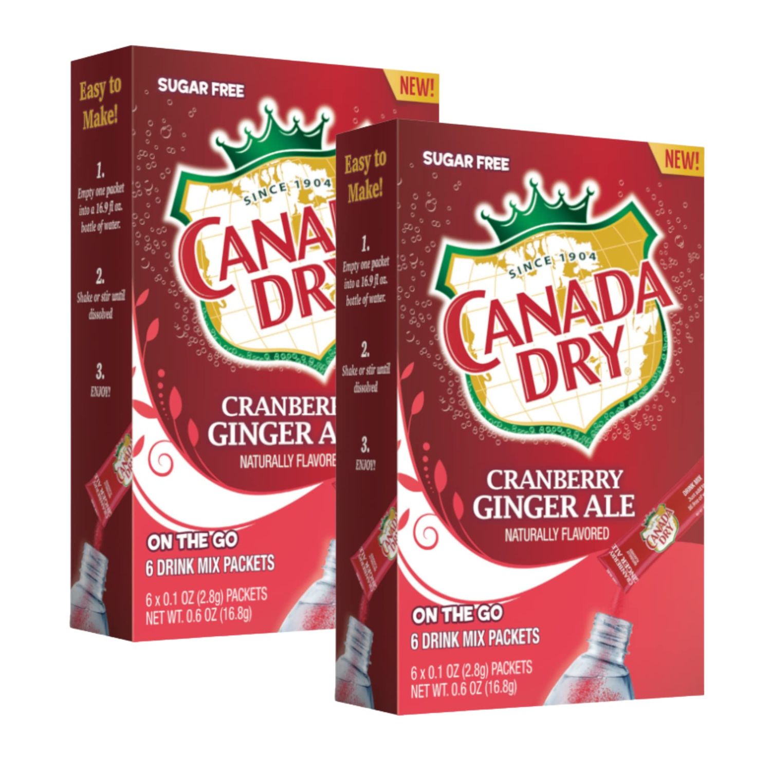 LLE Canada Dry Powder Drink Mix Cranberry Ginger Ale Flavor, Sugar Free &amp; Delicious Water Enhancer Easy to Prepare Powdered Beverages for Picnic Camping Outdoor Drinks 6ct Box, 2 Boxes-12 Sticks Total