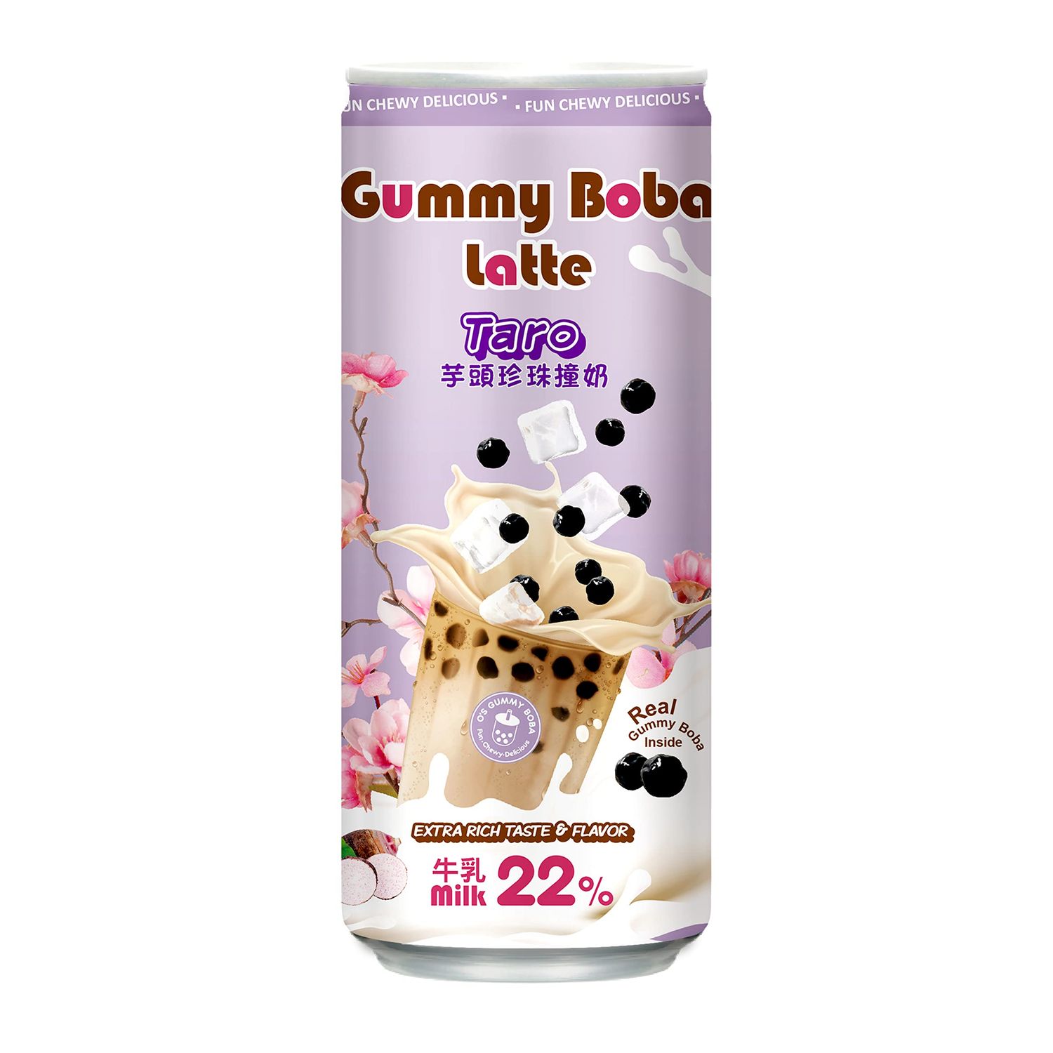 O&#39;s Bubble Gummy Boba Latte Canned Bubble Tea Drink With Chewy Boba Pearls (Konjac), 22% whole milk blend, 470ml(15.9 fl oz/can), TARO, (Pack of 12)