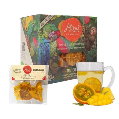 Alib Dried Fruit Tea Infusions - Tropical - Naranjilla, Mango, Pineapple - Certified Vegan, 100% Natural, Hot or Iced, Caffeine Free, Eat and Drink - Box of 2.12 oz
