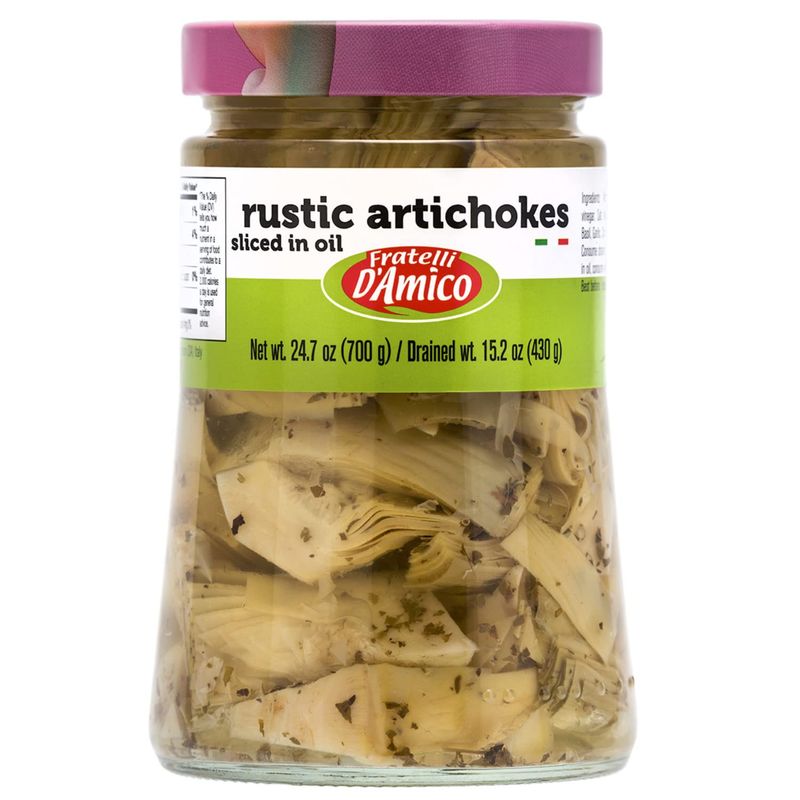 Rustic Sliced Artichokes in Oil, Premium Quality, Chef Selected, Large Jar: 24.7oz (700 g), Antipasto, Non GMO Italian Premium Brand, Product of Italy. Fratelli D&#39;Amico.