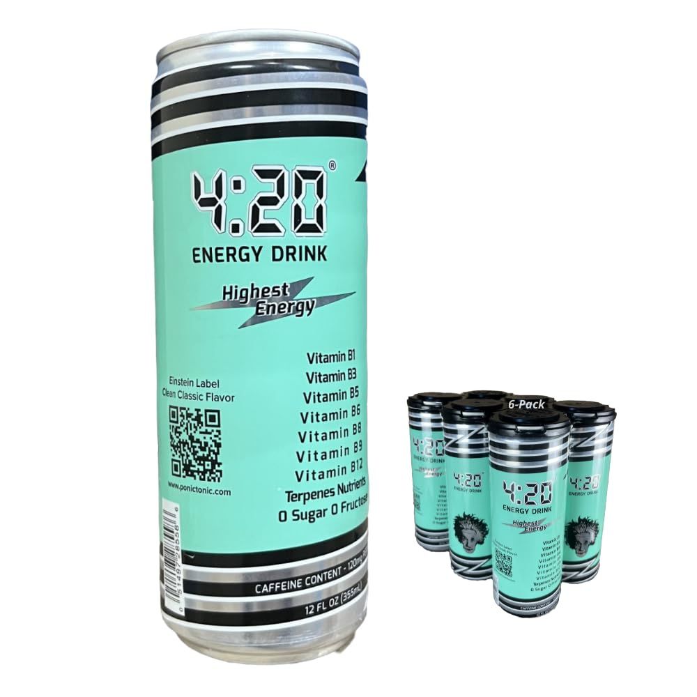 420 Energy Drinks Sugar Free with Terpenes to Boost your High and Focus Clean Classic Flavor No Aftertaste Healthy Vitamins  Zero Hemp Weed Pack of 6