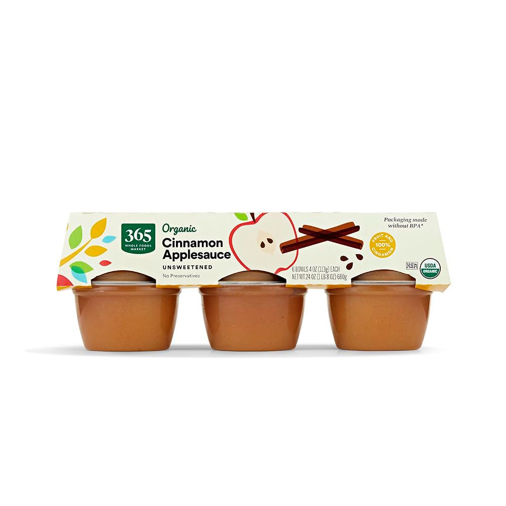 365 by Whole Foods Market, Organic Cinnamon Applesauce Unsweetened, 24 Ounce, 6 Pack