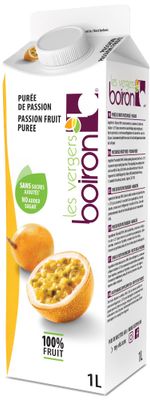 Les Vergers Boiron Passion Fruit Puree, 100% Fruit, All Natural, No Added Sugar, Non-GMO, No Preservatives, No Added Flavors, Vegan, For Beverages &amp; Cocktails, 1 Liter, 33.8 Fl Oz (Pack of 1)