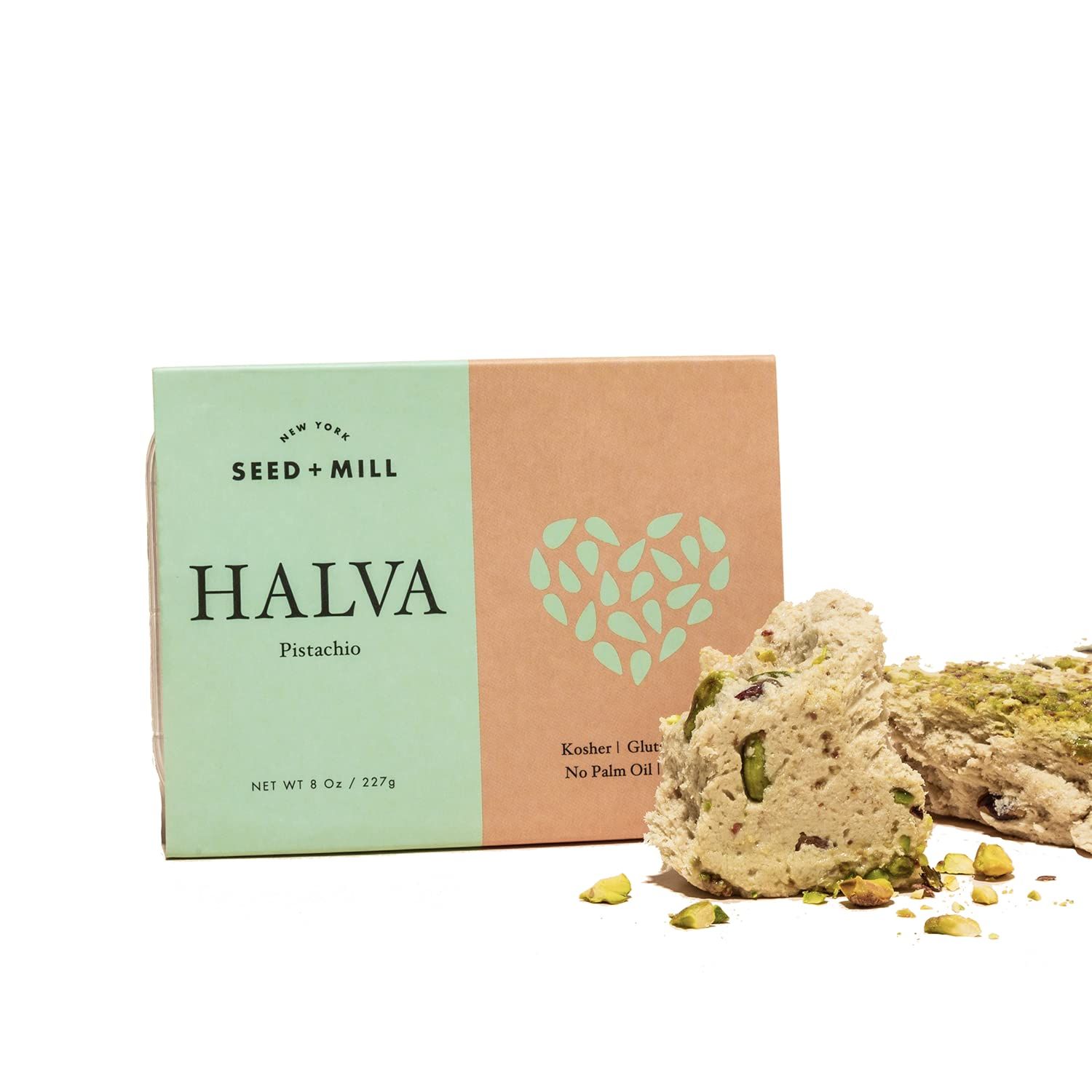 Seed + Mill - Halva - Pistachio - Vegan, Kosher &amp; Gluten Free; Enjoy This Soft, Fudgelike Candy Made from Sesame Paste &amp; Pistachios - Great for Snacking or as a Dessert - 8 oz