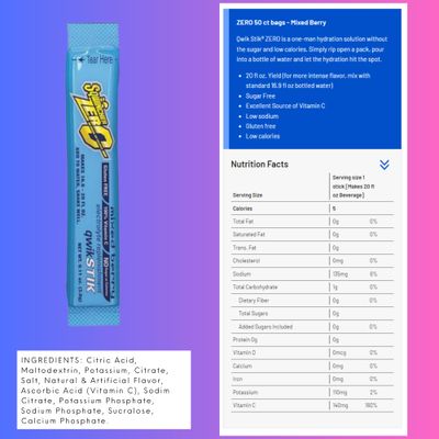 Sugar Free Sports Drink Mix Powder, Mixed Berry 0.11 oz, PK50