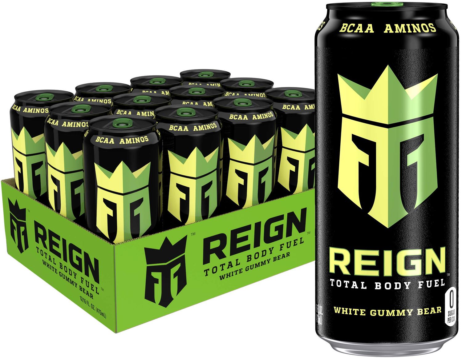 Reign Total Body Fuel, White Gummy Bear, Fitness &amp; Performance Drink, 16 Fl Oz (Pack of 12)