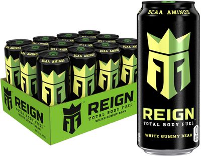 Reign Total Body Fuel, White Gummy Bear, Fitness &amp; Performance Drink, 16 Fl Oz (Pack of 12)