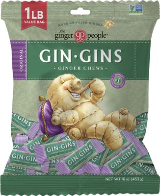 GIN GINS Original Ginger Chews - Natural Fresh Ginger Candy by The Ginger People - Individually Wrapped Healthy Candy - Original Flavor - Large 1 lb Bag (16oz) - Pack of 1