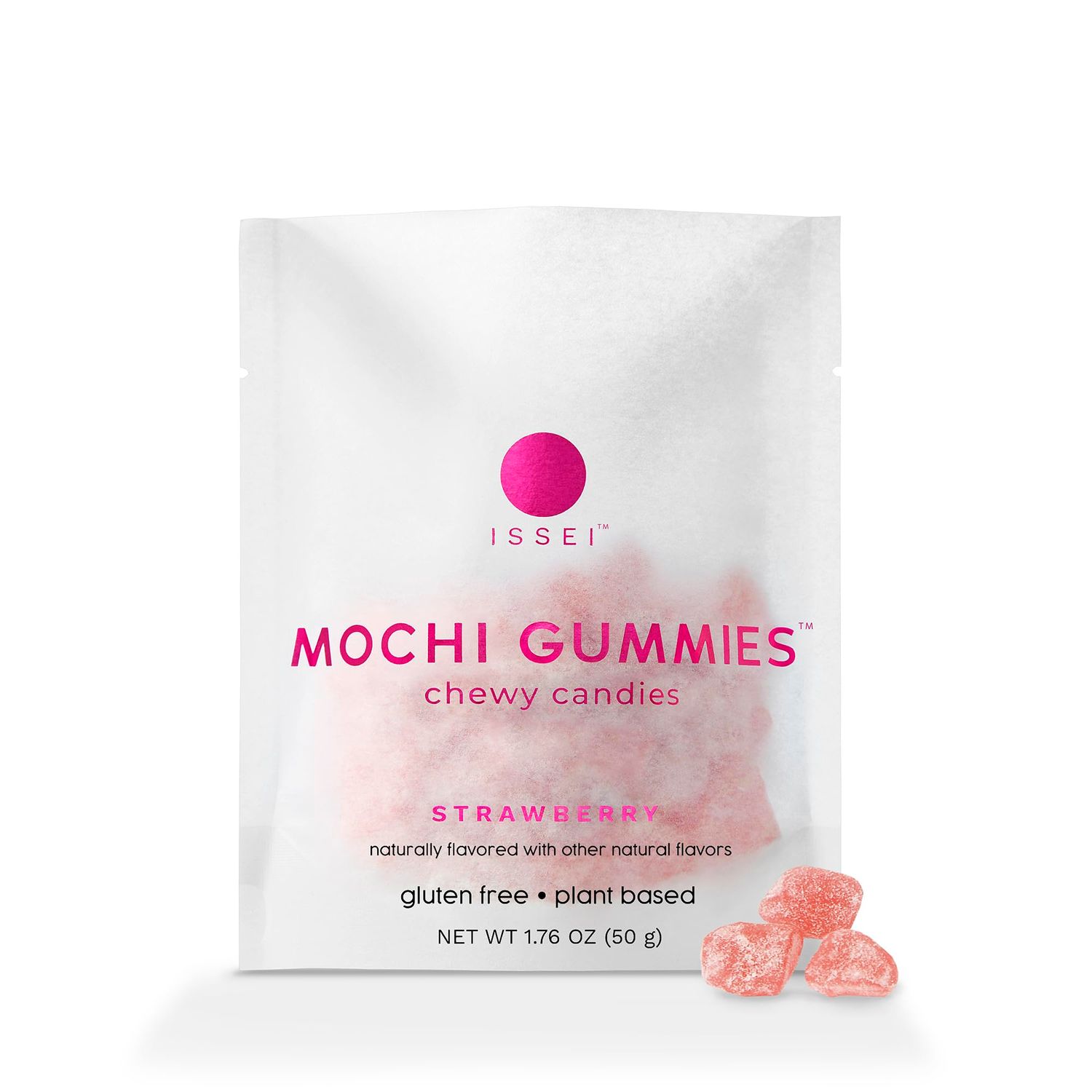 ISSEI Mochi Gummies Chewy Candy | Soft &amp; Chewy | Award Winning | Gelatin-Free, Non-GMO, Kosher | Delicious Snack | 1.76 Oz (1.76 Ounce, STRAWBERRY)