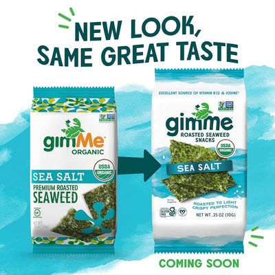 Gimme Seaweed Organic Roasted Seaweed Sheets - Sea Salt - 10g Sharing Pack (Single) - Keto, Vegan, Gluten Free -Great Source of Iodine and Omega 3s - Healthy On-The-Go Snack for Kids & Adults
