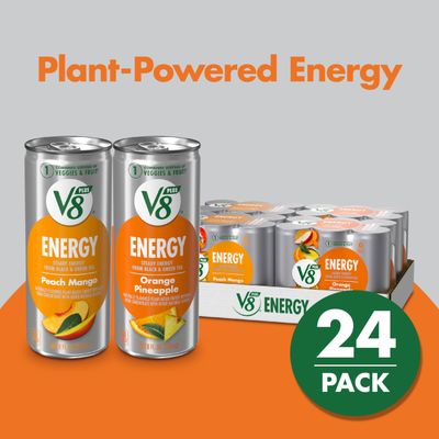 V8 +Energy Peach Mango and Orange Pineapple Juice Energy Drinks, 8 fl oz Can (24 Pack)