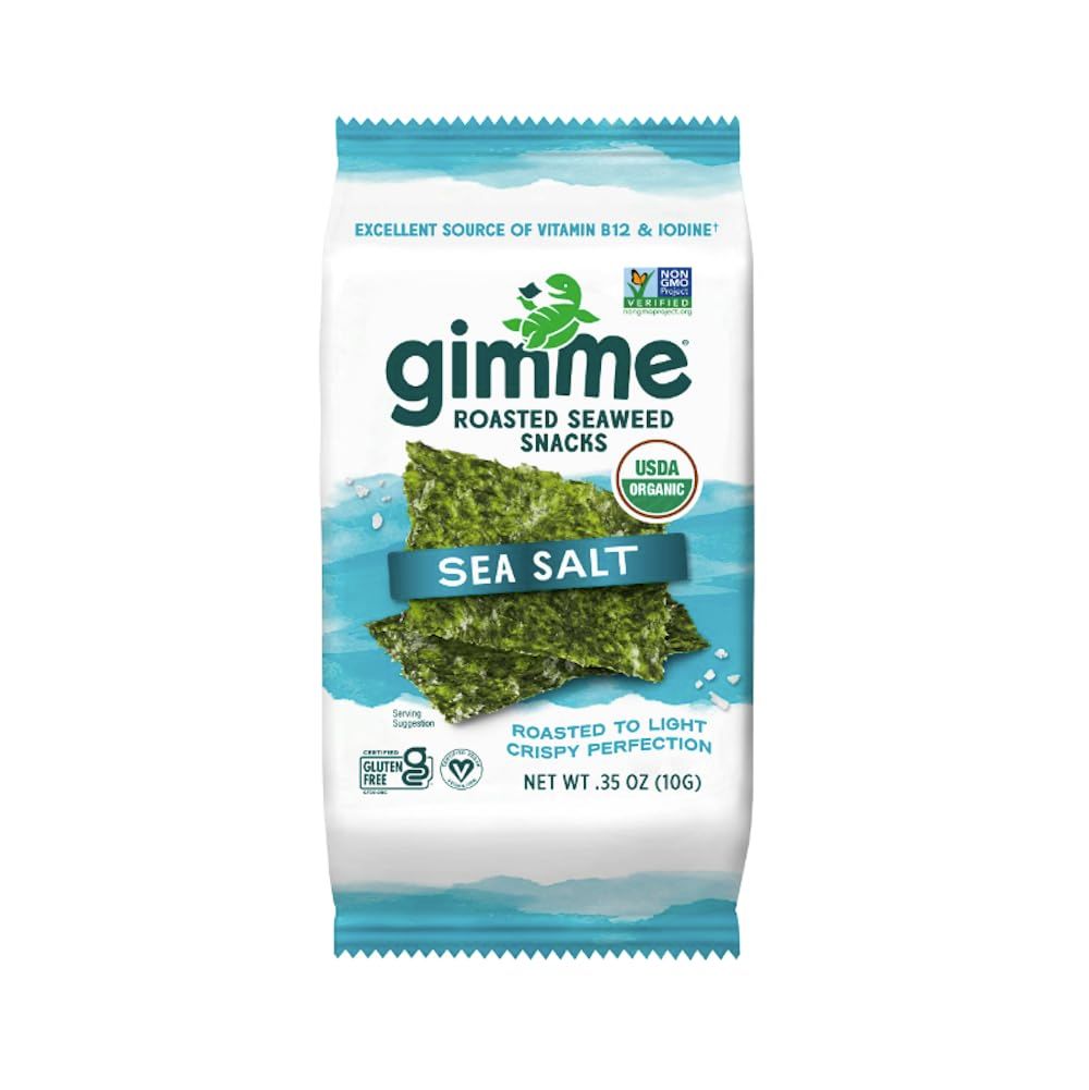 Gimme Seaweed Organic Roasted Seaweed Sheets - Sea Salt - 10g Sharing Pack (Single) - Keto, Vegan, Gluten Free -Great Source of Iodine and Omega 3s - Healthy On-The-Go Snack for Kids &amp; Adults
