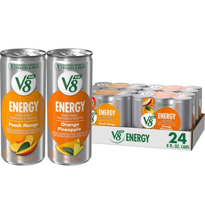 V8 +Energy Peach Mango and Orange Pineapple Juice Energy Drinks, 8 fl oz Can (24 Pack)