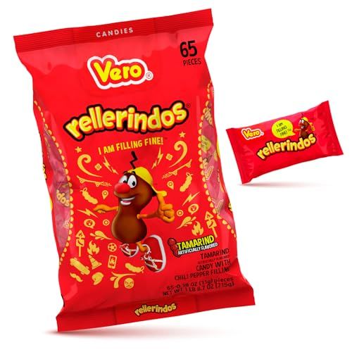 Vero Rellerindos - Tamarind Flavor Hard Candy (65 Units) - Authentic Mexican Candy, Individually Wrapped Hard Candy Pack Perfect for Parties, Piatas, and Snacks
