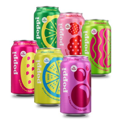 POPPI Sparkling Prebiotic Soda, Beverages w/Apple Cider Vinegar, Seltzer Water &amp; Fruit Juice, Party Starters Variety, 12 oz (12 Pack) (Packaging may vary)