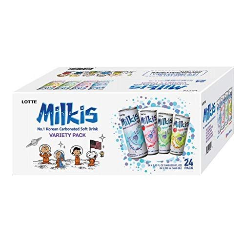 Milkis Carbonated Drink 4 Variety Flavors, Apple, Melon, Strawberry &amp; Original, 8.45 Fl Oz, Pack of 24