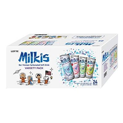 Milkis Carbonated Drink 4 Variety Flavors, Apple, Melon, Strawberry &amp; Original, 8.45 Fl Oz, Pack of 24