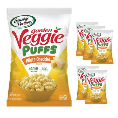 Sensible Portions Veggie Puffs, White Cheddar Flavor, Gluten-Free Chips, 3.75 Ounce Bag, 6-Pack