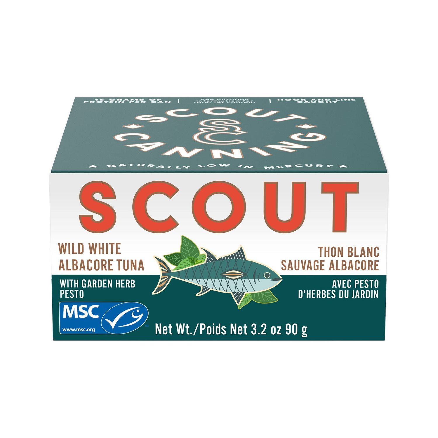 SCOUT Wild Tuna in Garden Herb Pesto | MSC Certified, Responsibly Sourced Seafood Tin | Wild Albacore Tuna in BPA-Free, Recyclable Cans (Pack of 1 x 90g tin)