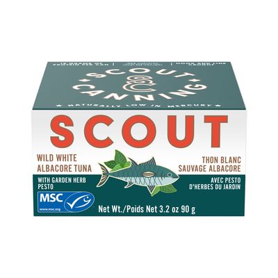 SCOUT Wild Tuna in Garden Herb Pesto | MSC Certified, Responsibly Sourced Seafood Tin | Wild Albacore Tuna in BPA-Free, Recyclable Cans (Pack of 1 x 90g tin)