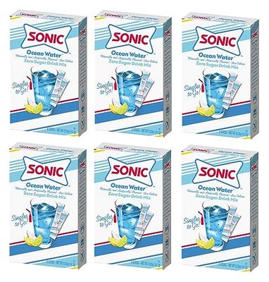 Sonic Ocean Water Singles To Go Drink Mix - 6 Boxes - 36 Sticks - Zero Sugar - Low Calorie - 36 Total Servings