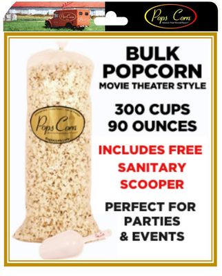 POPCORN! Gourmet Popcorn XL BULK/WHOLESALE-300 Total cups-90oz-MOVIE THEATER STYLE! Butter Flavor PARTY BAG. Popped Event Bag Favors, Buffet, Bar FREE SANITARY SCOOPER!