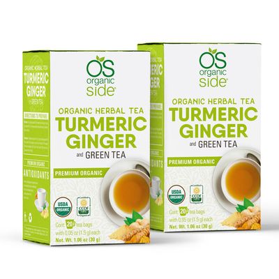 OS ORGANIC SIDE | 2-pack Organic Turmeric, Ginger, And Green Tea | 40 Tea Bags | Usda Certified Organic, Anti-inflammatory, Caffeine-free Herbal Blend For Wellness