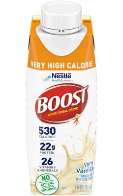 Boost Very High Calorie Nutritional Drink Very Vanilla, Made with Natural Vanilla Flavor & No Artificial Flavors, Colors & Sweeteners, 8 FL OZ (Pack of 6)