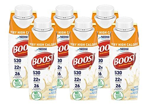 Boost Very High Calorie Nutritional Drink Very Vanilla, Made with Natural Vanilla Flavor &amp; No Artificial Flavors, Colors &amp; Sweeteners, 8 FL OZ (Pack of 6)