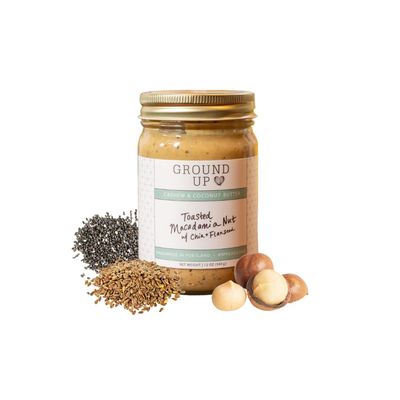 Ground Up Cashew &amp; Coconut Nut Butter - Toasted Macadamia Nut With Chia Seeds &amp; Flax Seed - Peanut-Free, Dairy-Free, Gluten-Free, Vegan - 1 Jar 12oz