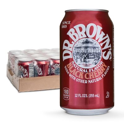 Dr. Brown&#39;s Black Cherry Soda - A New York Original - 24 Cans - Kosher, Gourmet Soda Pop - Black Cherry Flavored Craft Soda - 24 x 12 oz Cans