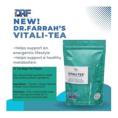Vitali-Tea Health &amp; Wellness Support Herbal Tea by Dr. Farrah- Organic Turmeric Ginger Tea Bags with Refreshing Flavor- Helps Support Healthy Metabolism &amp; Energetic Lifestyle- 15 Bags
