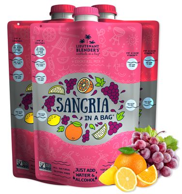 Lt. Blender&#39;s Sangria in a Bag - Wine Slushie Mixes - Each Bag Makes 1/2 Gallon of Frozen Red Sangria Mix - Non-GMO Wine Freezer Mix - Make with Wine, Liquor or as a Mocktail - (Pack of 3)