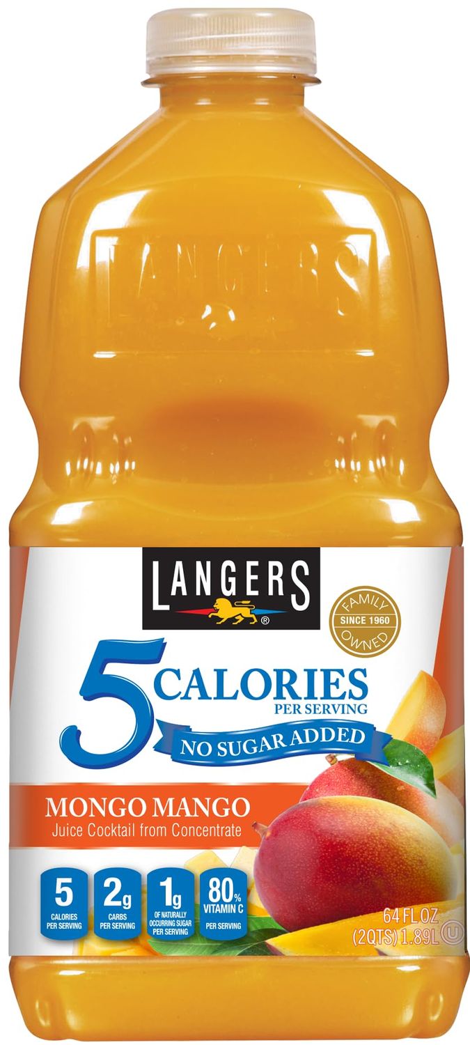 Langers 5 Calorie, Mongo Mango, 64 oz (Pack of 8)